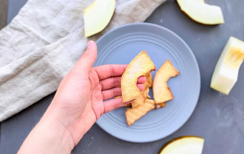 Кусочек сушеной дыни в руке