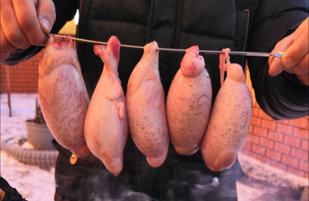 Повар держит бычьи яйца